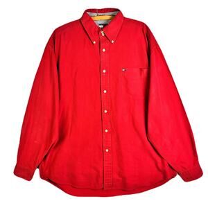 TOMMY HILFIGER Vintage Long Sleeve Red Button Down Shirt Mens Size XL